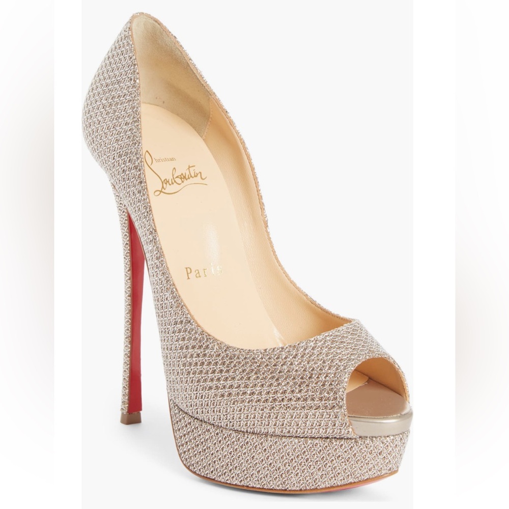 Christian Louboutin Fetish Peep Toe Stiletto 37 Gold - Picture 3 of 16